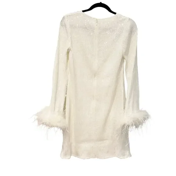 chinese dress ladies Onyx Long Sleeve Sequin Feather Mini Dress – Mew Mews main image 1